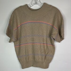 Vintage Cristin Stevens Short Sleeve Brown Striped Sweater Size Medium